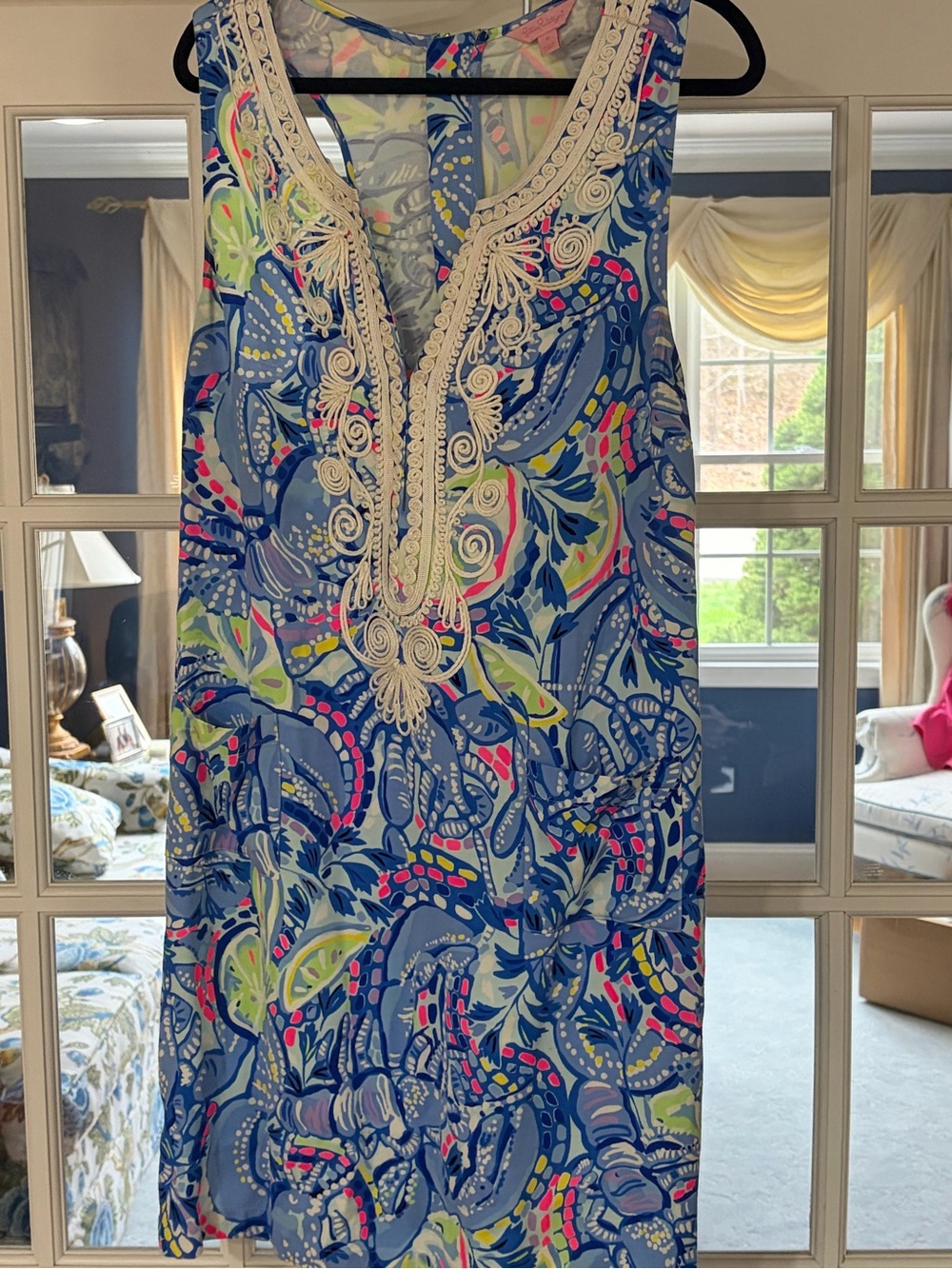 Lilly Pulitzer Blue Multi Floral Lace-Trim Sleeveless Dress